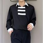 Long-sleeve Double Breasted Contrast Trim Shirt