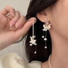 Flower Acrylic Faux Pearl Asymmetrical Alloy Dangle Earring 1 Pair - Off-white - One Size