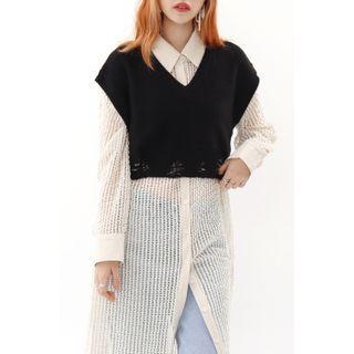 Distressed Sleeveless Knit Crop Top Black - One Size