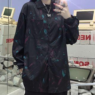 Long-sleeve Oversize Printed Shirt Black - One Size