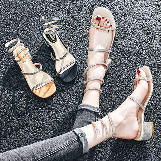 Embellished Wrap Around Block Heel Sandals