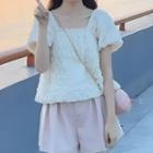 Puff-sleeve Square Neck Blouse / High Waist Wide Leg Shorts / Set