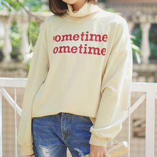 Lettering Mock Neck Pullover Light Almond - One Size