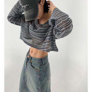 Frayed Stripe Knit Crop Top