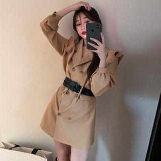 Ruffled-trim Double-breasted Mini Dress With Belt