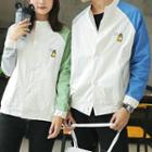 Couple Matching Embroidered Color Block Snap-button Jacket