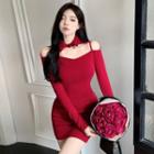 Collared Cold-shoulder Knit Dress