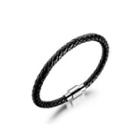 Simple And Fashion White 316l Stainless Steel Braided Black Leather Bracelet Silver - One Size