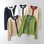 Long Sleeve Contrast-trim Cable-knit Cardigan