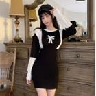 Off-shoulder Knit Sweat Dress Black & White - One Size