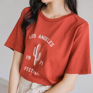 Short-sleeve Lettering Cactus T-shirt