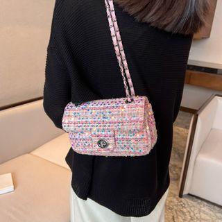 Sequined Tweed Flap Crossbody Bag