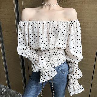 Dot Off-shoulder Bell-sleeve Top