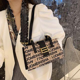 Lettering Faux Leather Tote Bag Black - One Size