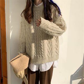 Plain Mock-neck Cable Knit Sweater