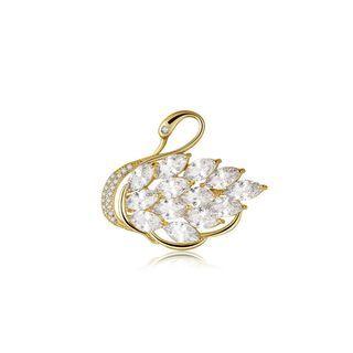 Fashion And Elegant Plated Gold Swan Brooch With Cubic Zirconia Golden - One Size