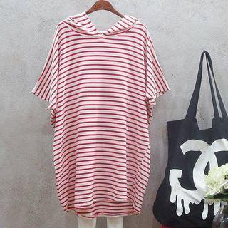 Hooded Striped Short-sleeve T-shirt