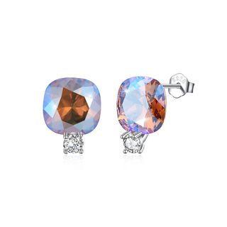 Sterling Silver Fashion Simple Geometric Square Stud Earrings With Austrian Element Crystal Silver - One Size