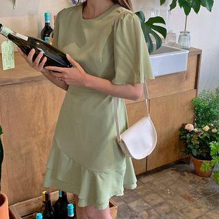 Ruffle-hem Monotone Dress