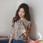 Tie-neck Frilled Floral Chiffon Blouse