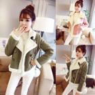 Fleece-lined Biker Jacket / Color Block Long-sleeve T-shirt