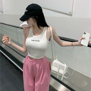 Lettering Crop Tank Top / Wide Leg Pants (various Designs)