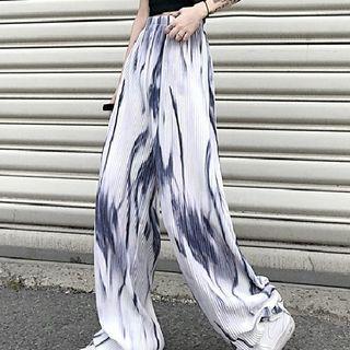 High Waist Tie-dye Pleated Wide-leg Pants