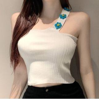 Floral Strap One-shoulder Knit Camisole Top