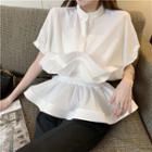 Short Sleeve Ruffled Pleated Shirt