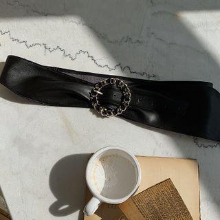 Chained-buckle Obi Belt Black - One Size
