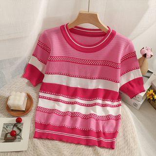 Striped Slim-fit Crop T-shirt Pink - One Size