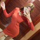 V-neck Long-sleeve Knit Bodycon Dress
