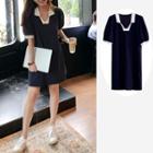 Short-sleeve Collar Contrast Trim T-shirt Dress