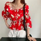 Off-shoulder Floral Printed Top Red - One Size