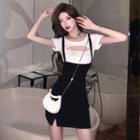 Set: Short-sleeve Cutout T-shirt + Overall Dress