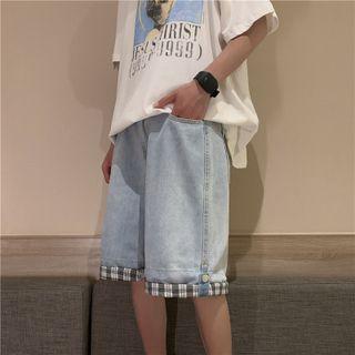 Check Cuffed Denim Shorts