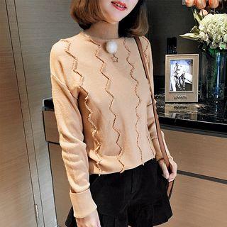 Mock-neck Pom Pom Knit Top