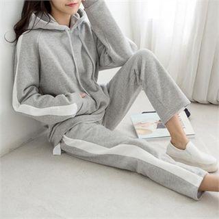 Set: Brushed-fleece Lined Contrast-trim Hoodie + Sweatpants