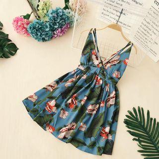 Sleeveless Floral Print A-line Beach Dress