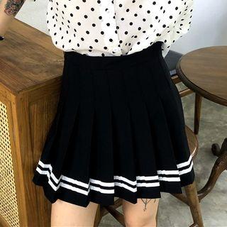 Striped Trim A-line Mini Pleated Skirt