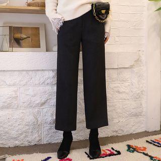 Band-waist Fleece-lined Wide-leg Pants