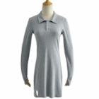 Long-sleeve Plain Sheath Polo Dress