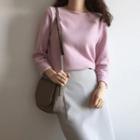 Long-sleeve Plain Knit Top Lotus Pink - One Size