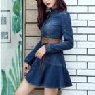 Long-sleeve Denim A-line Mini Dress