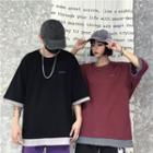 Couple Matching Mock Two-piece Elbow-sleeve T-shirt