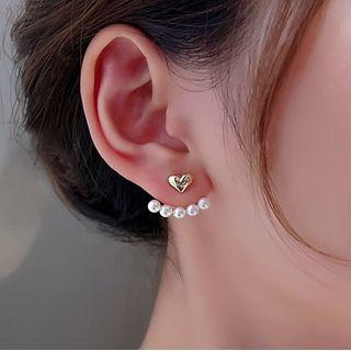 Heart Faux Pearl Alloy Swing Earring 1 Pair - White - One Size