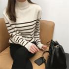 High-neck Stripe Wool Blend Sweater