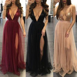 Sequined Tulle Evening Gown