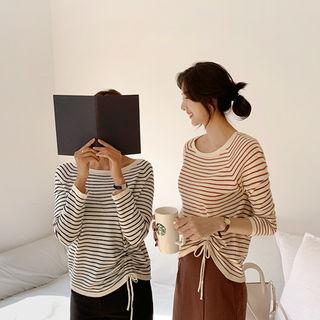 Drawstring-hem Stripe Knit Top