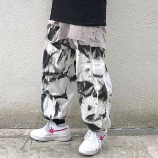 Spray Print Cargo Pants As Shown In Figure - One Size